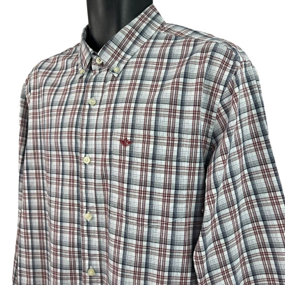 Dockers Mens Long Sleeve Shirt Red Blue Plaid Casual Large